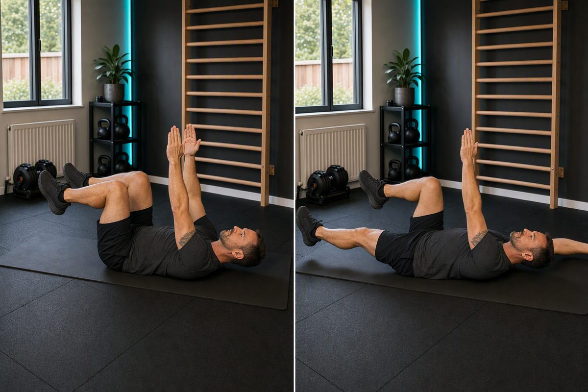 Dead bug: start position on the left, finish position on the right