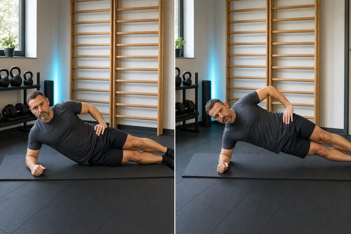 Side plank: start position on the left, finish position on the right